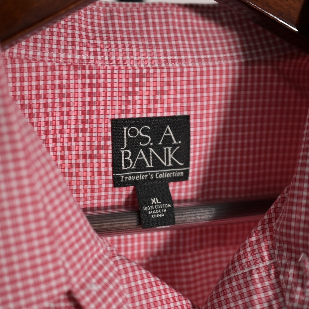 Jos. A. Bank Mens XL Traveler's Collection Red Gingham long sleeve shirt - Picture 3 of 8
